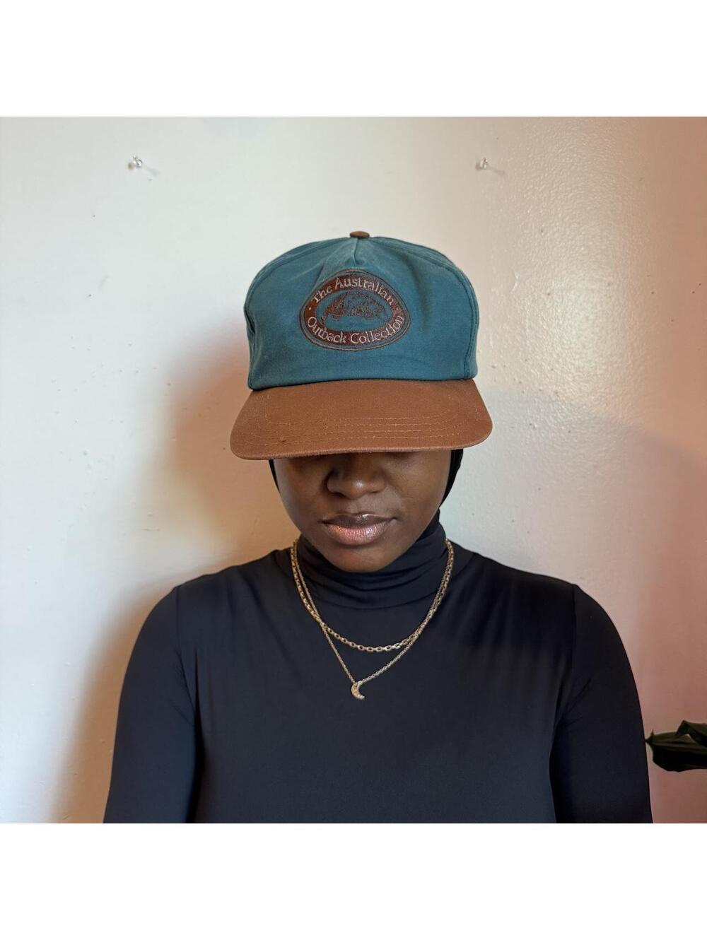 90s The Australian Outback Collection Canvas Dad Hat Brown Leather Strapback